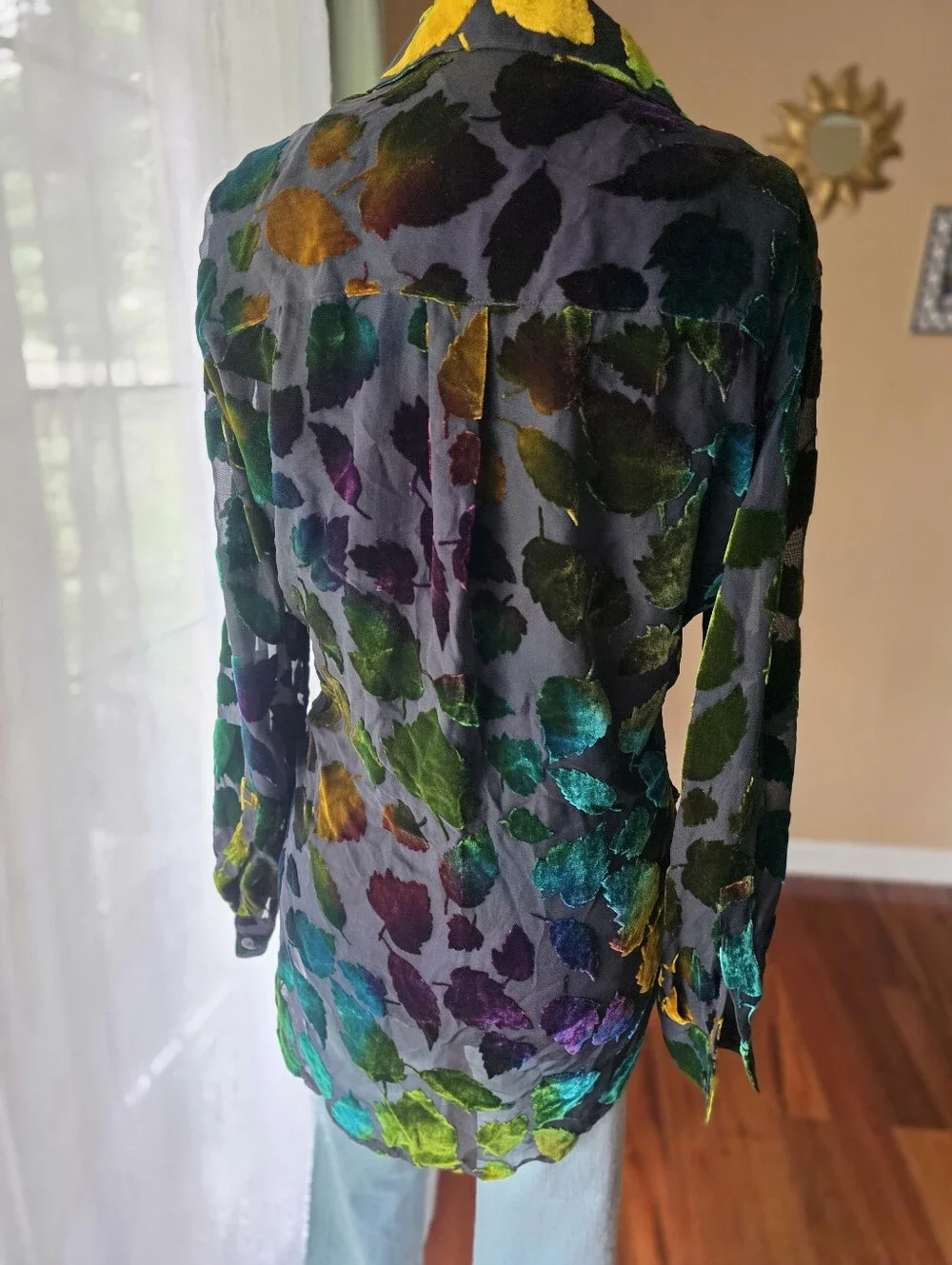 Vintage Burnout Velvet Blouse Tank Set Sheer Jewel Tone Leaves Whimsigoth Large